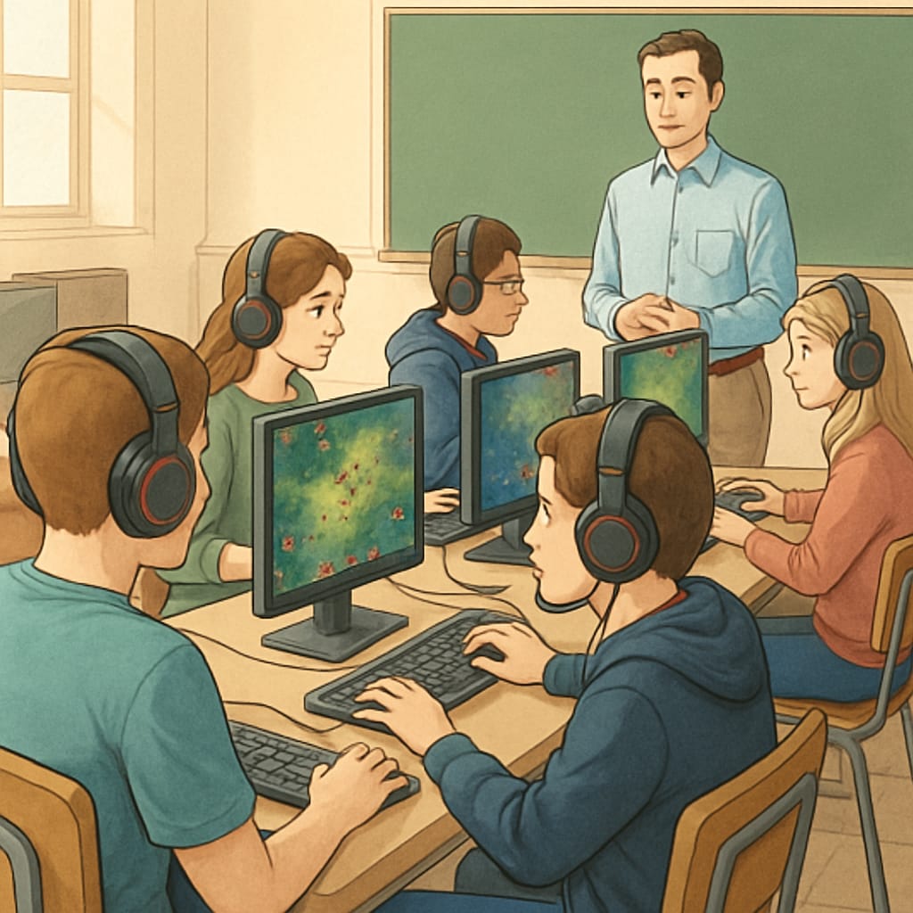 Students engaging in an esports competition as part of a gamified learning program.