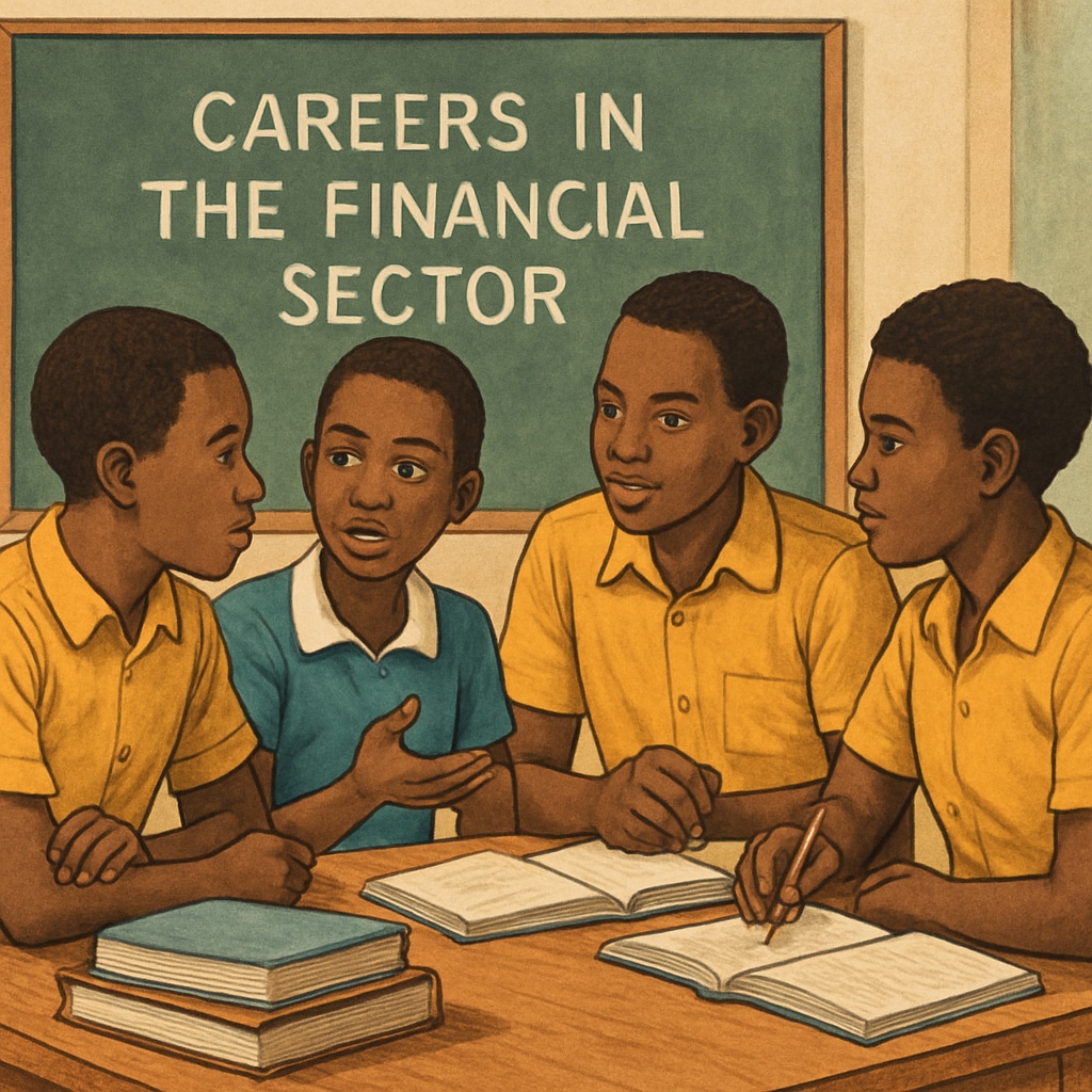 African students discussing career opportunities in finance.