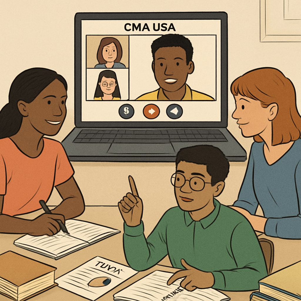 Kerala students connecting online to discuss CMA USA preparation.