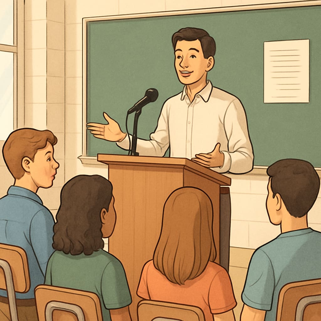 High school students in a public speaking workshop as part of extracurricular learning