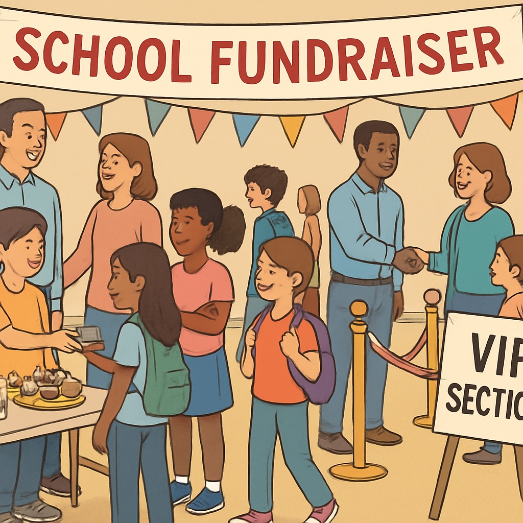 School fundraising event with VIP privileges based on donation levels.