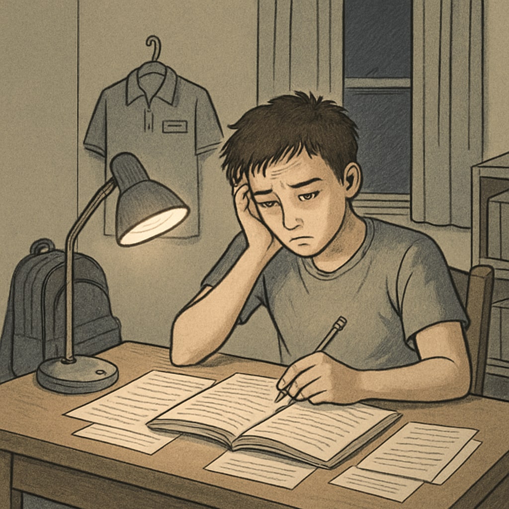A high school student experiencing the challenges of balancing work and academics.