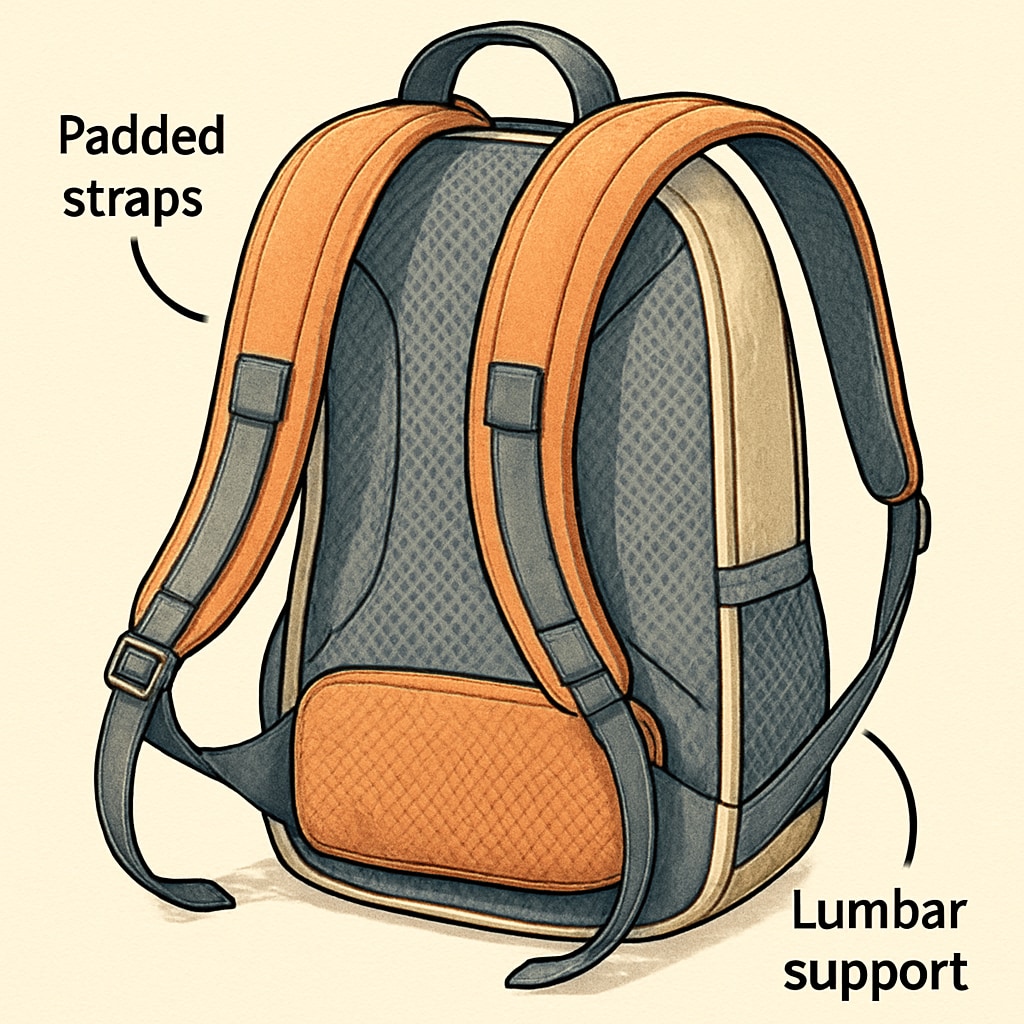Ergonomic backpack with padded straps and lumbar support.
