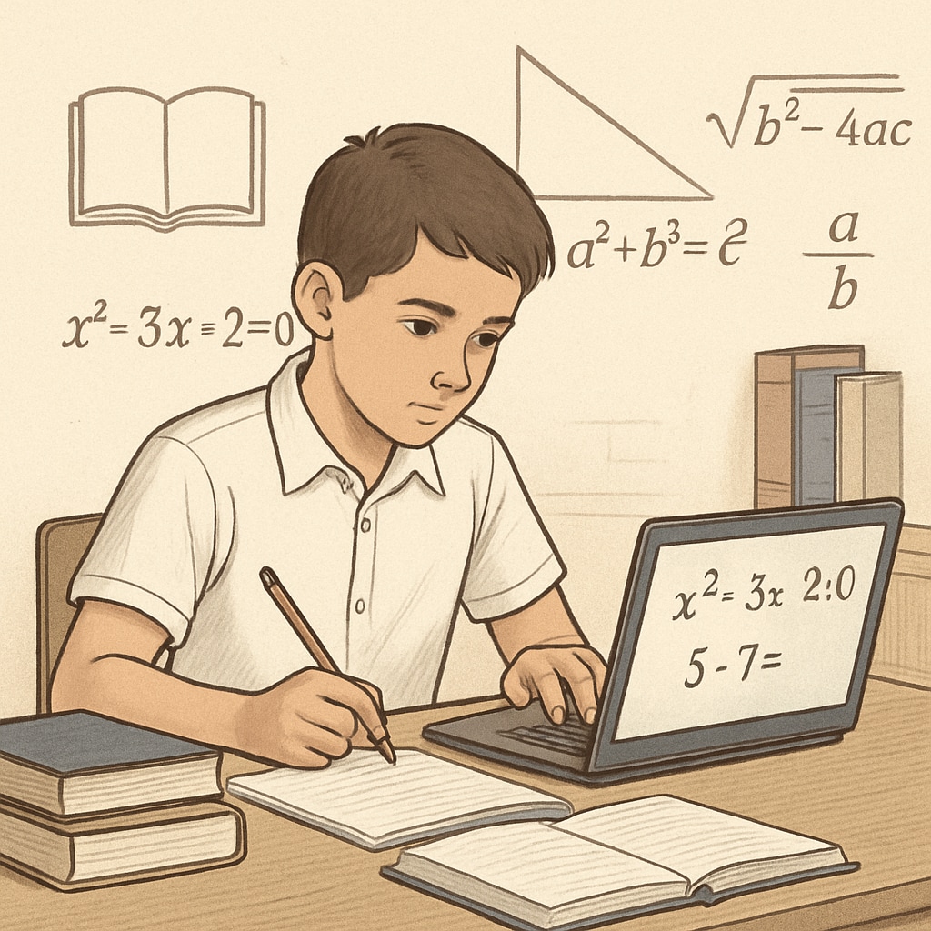 Student studying math online to prepare for college courses.
