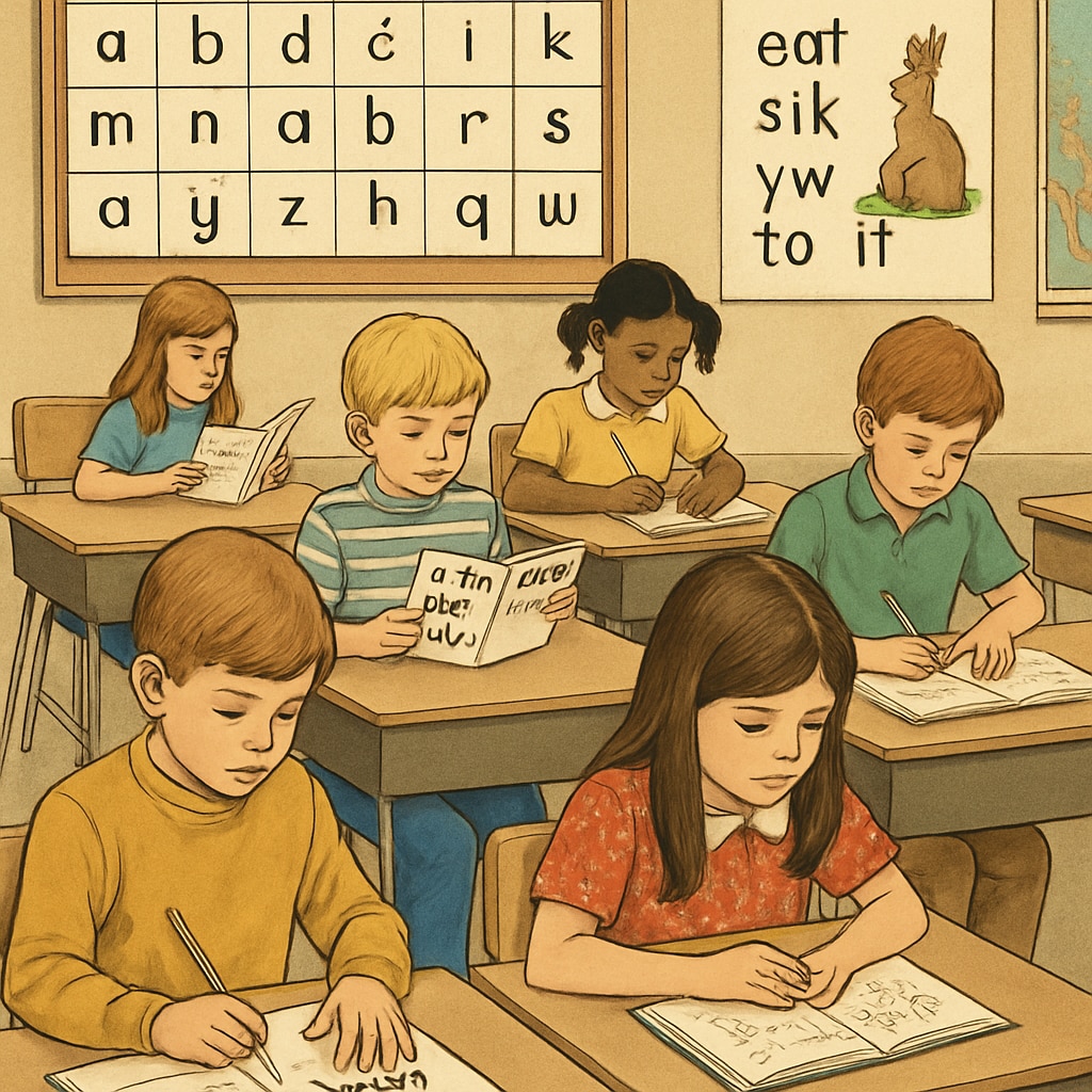 1970s classroom teaching Initial Teaching Alphabet, highlighting early literacy efforts.