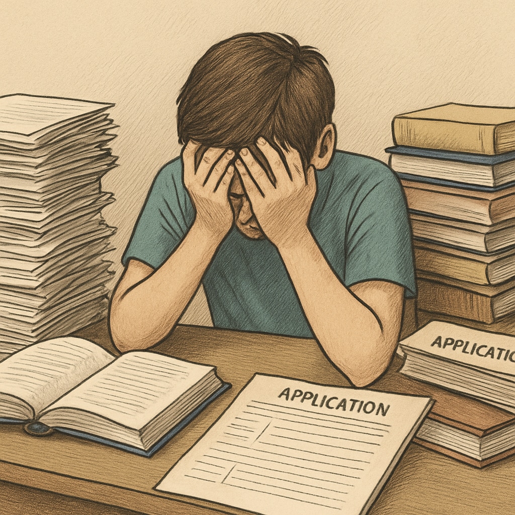 Student displaying frustration due to application pressures.