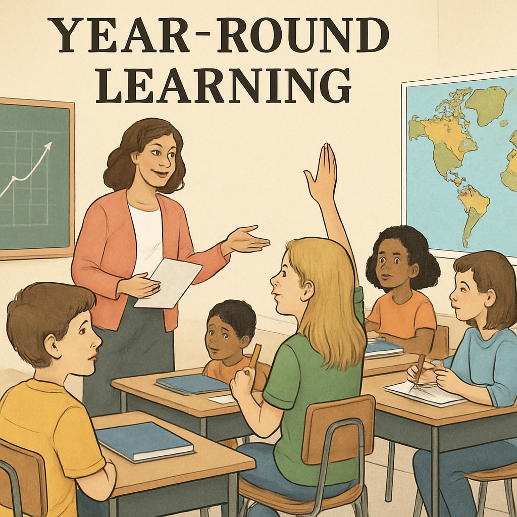 Classroom image showing students engaged in year-round learning activities.