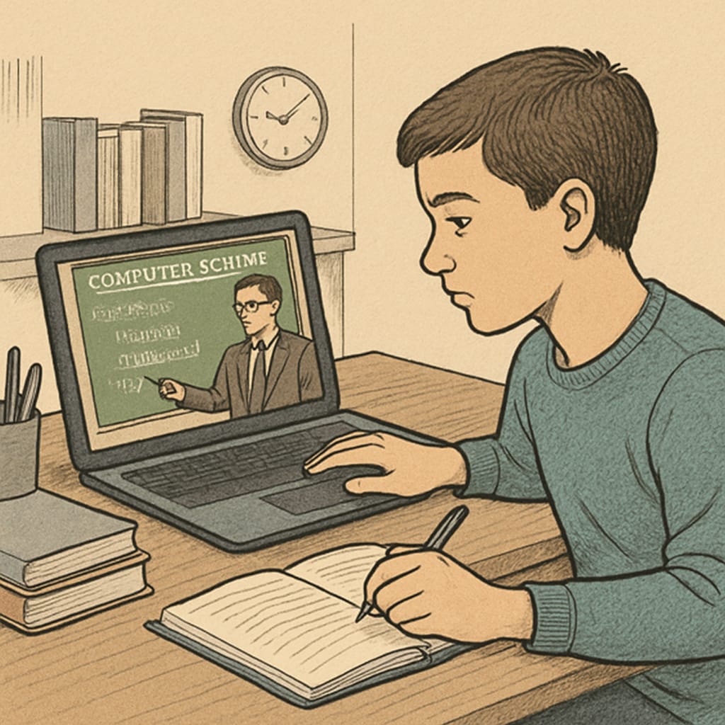Student working on an online computer science course.