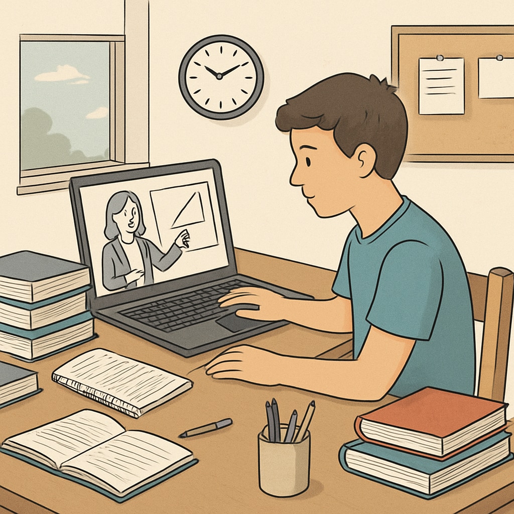 A Latin American student learning online at home, symbolizing affordable education.