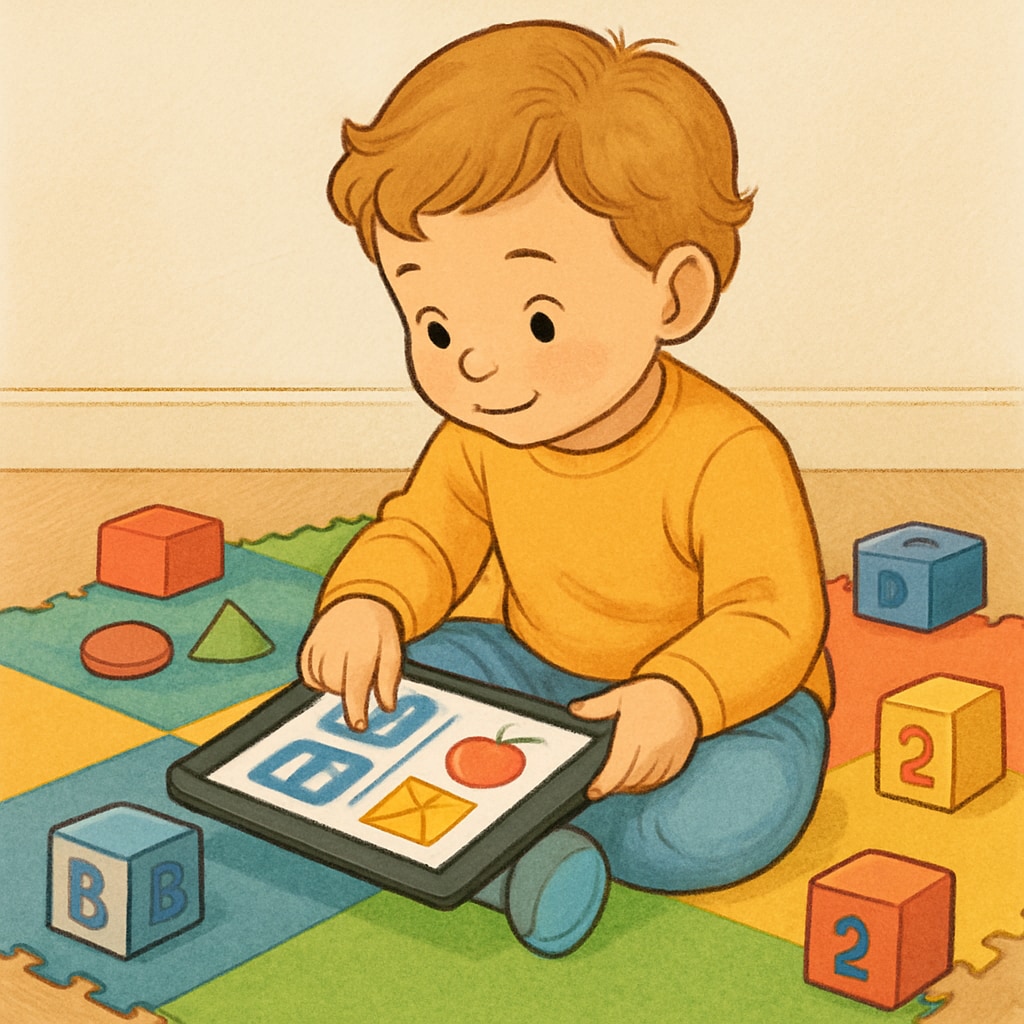 Child using tablet for early education and summer learning.