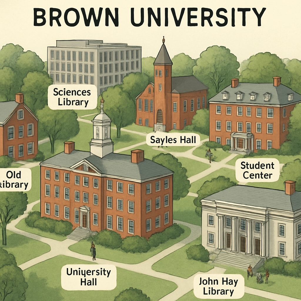 Brown University's campus with academic buildings, related to gender policy impact.
