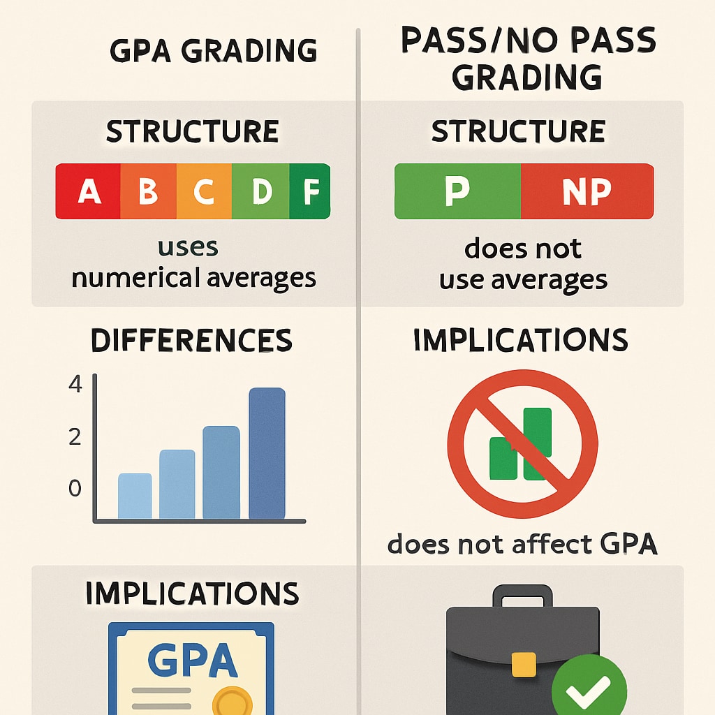 GPA and P/NP grading systems comparison chart.