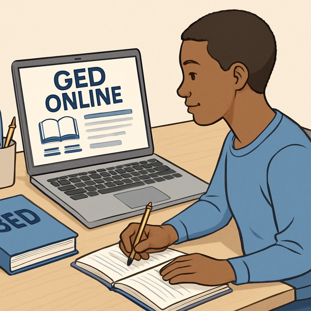 Online GED study session demonstrating flexibility and convenience