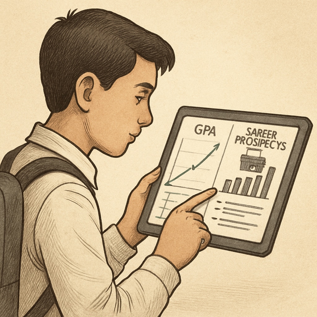 Student evaluating GPA and career implications with digital tools.