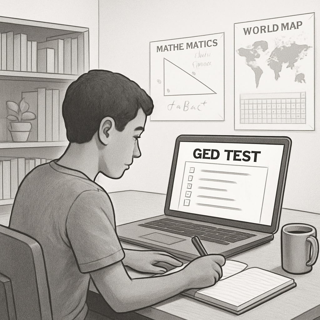 Online GED test being taken by a student at home.