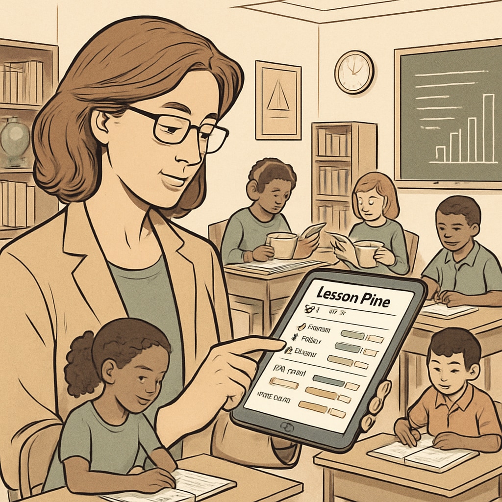K12 classroom with a teacher using a digital tool for personalized learning.