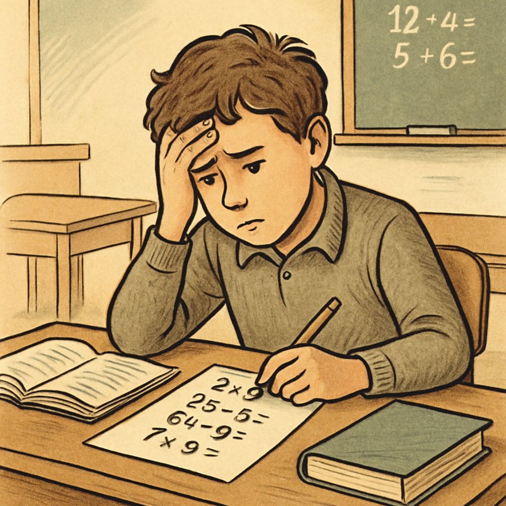 Student stressed over math problems, related to math exam anxiety.