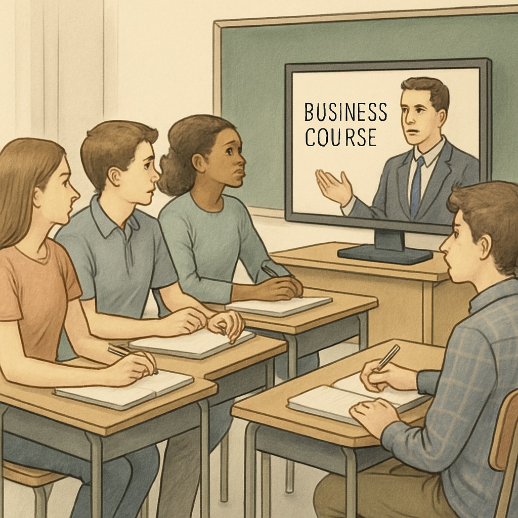 Teens learning business concepts in a virtual class.