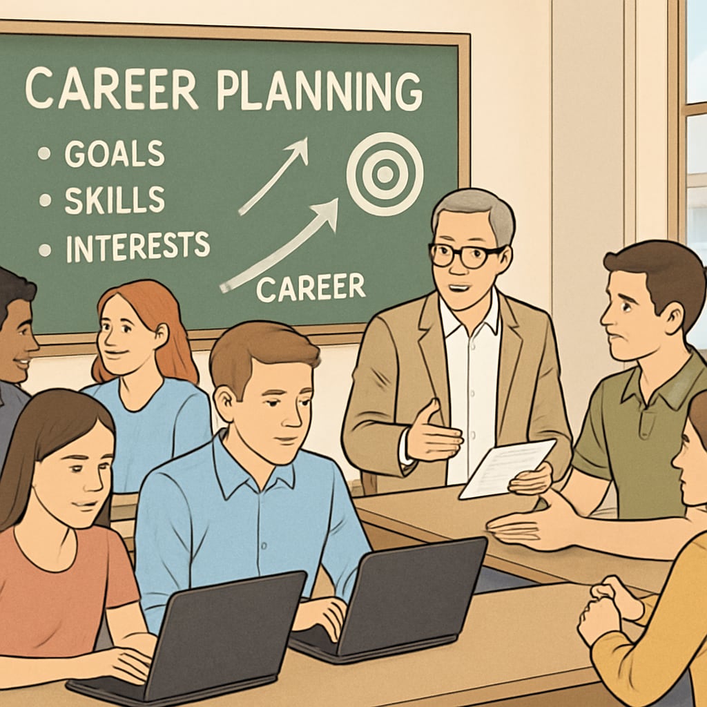 Students participating in career planning workshops as part of K12 education.