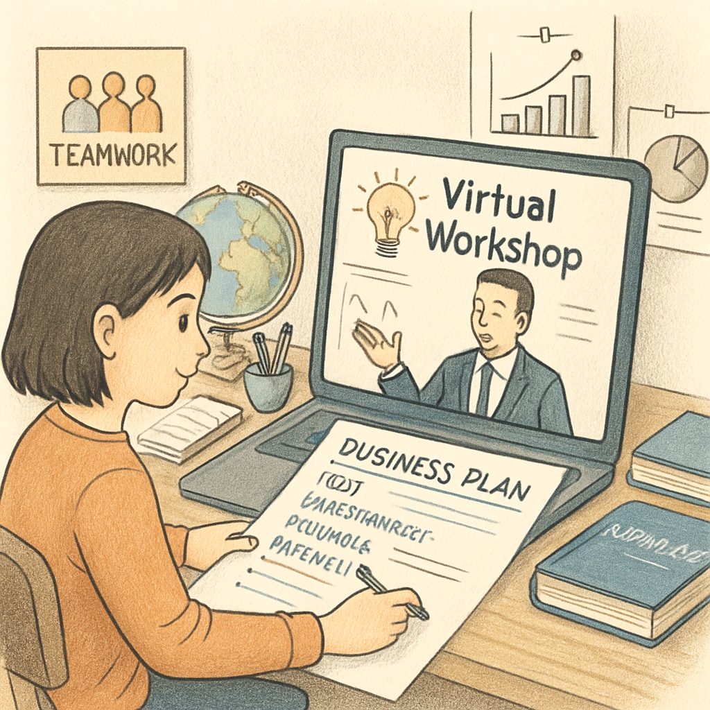 Student working on a business project during an online course.