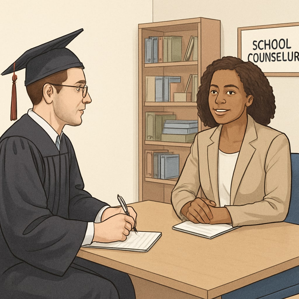 Graduate student interviewing a school counselor for academic research.