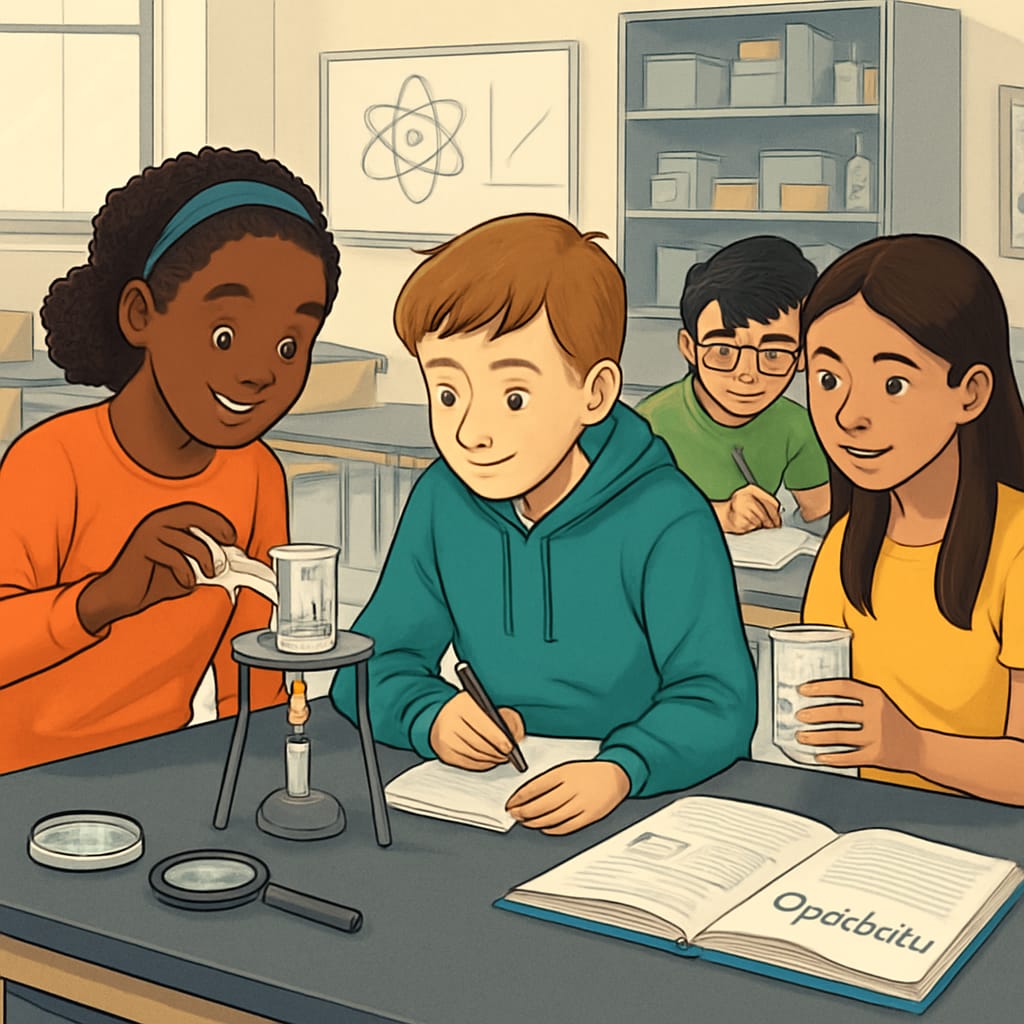Students using OpenSciEd materials in a collaborative middle school science class.