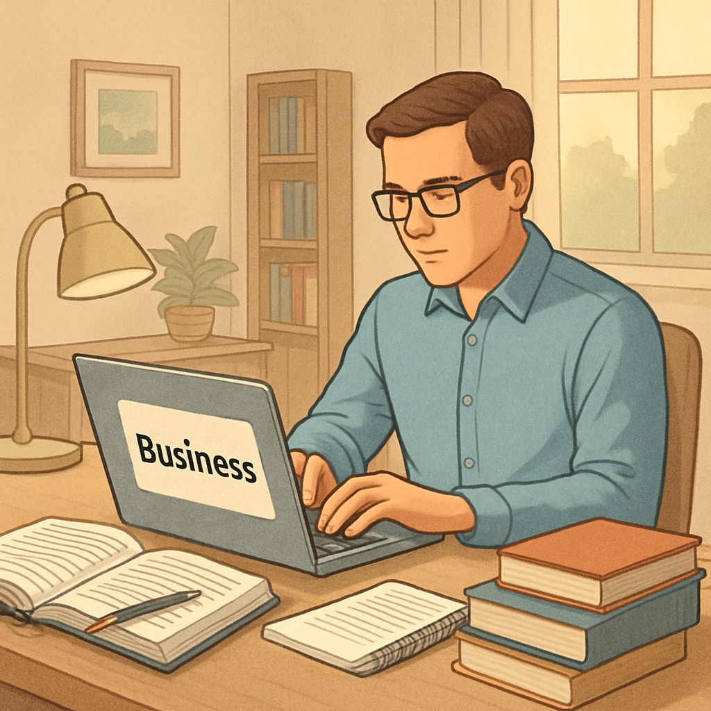 Professional studying for an affordable online business degree at home.