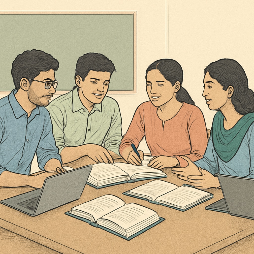 Kerala CMA USA students working together in a study group.