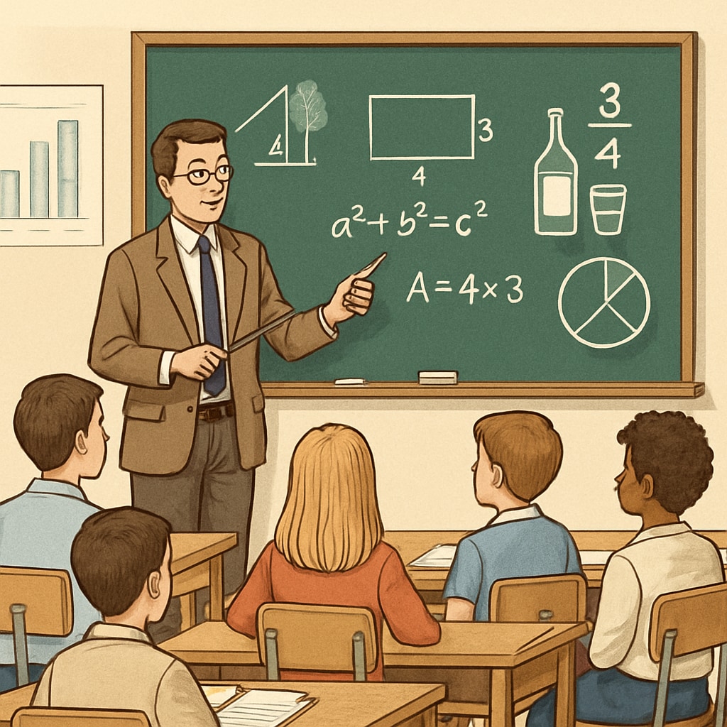 Teacher explaining real-world math applications to students using practical examples.