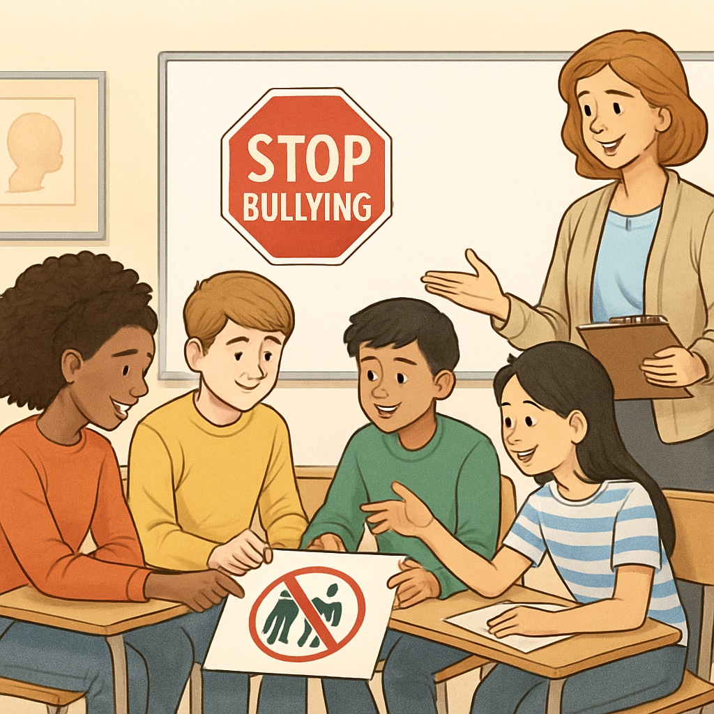 Students participating in an anti-bullying workshop to promote teamwork and awareness.
