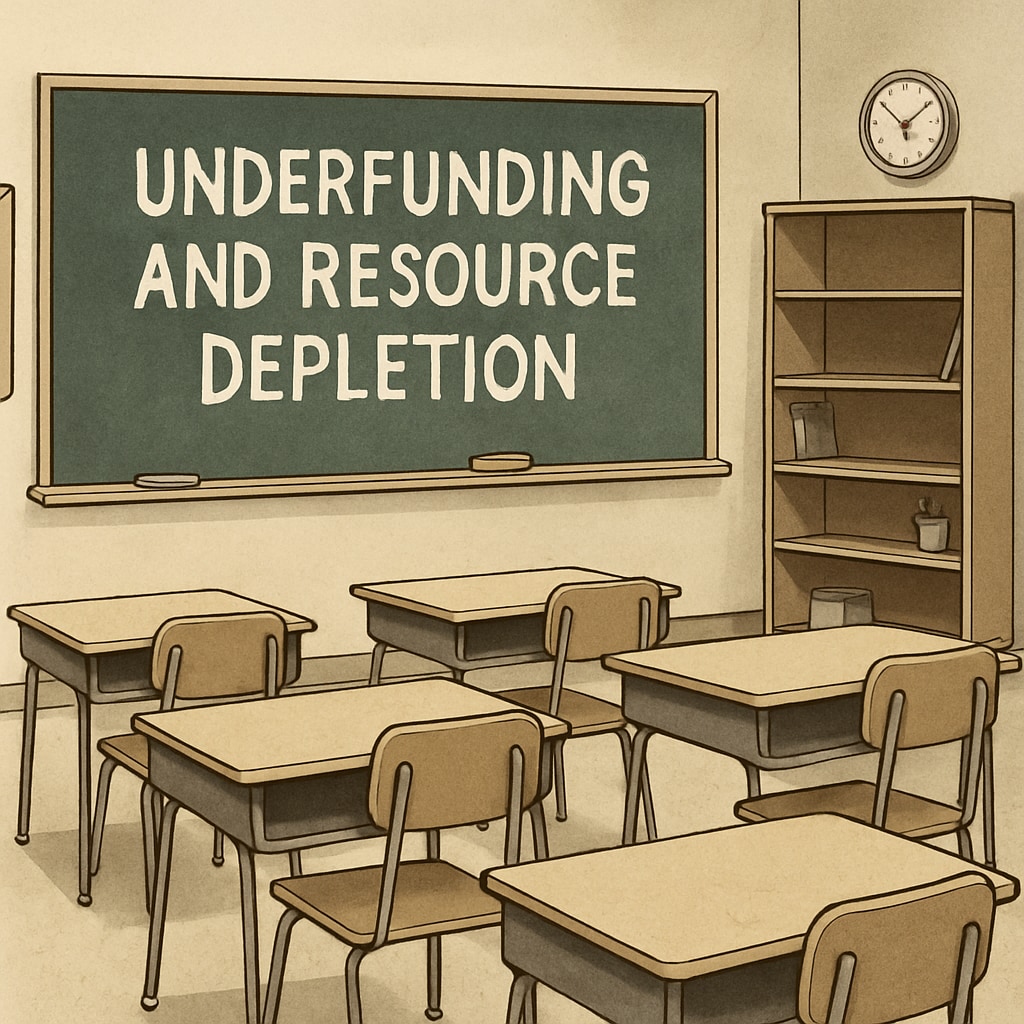 Public school classroom with empty desks, highlighting the impact of education privatization.