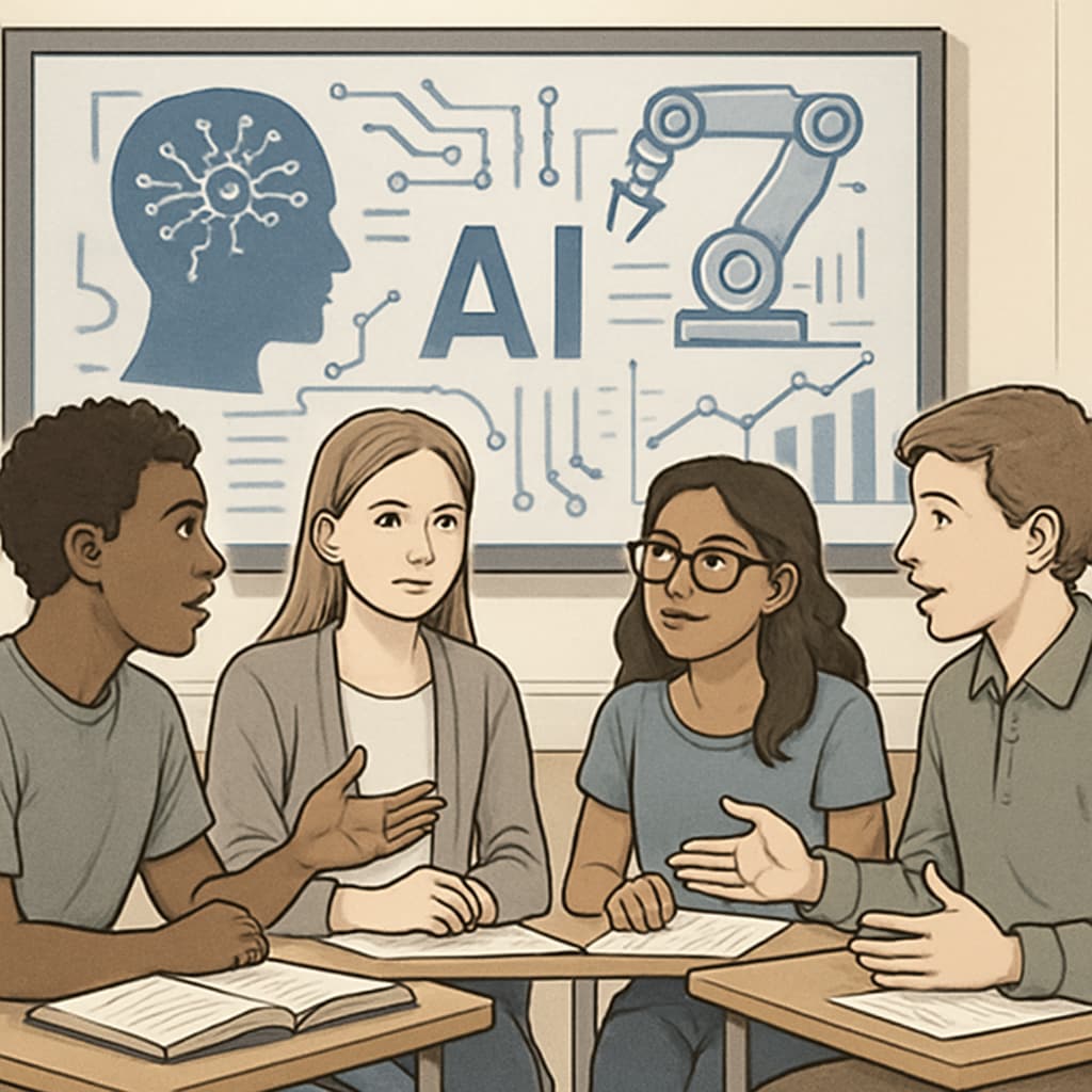 Students discussing career options related to programming and engineering in the AI era.