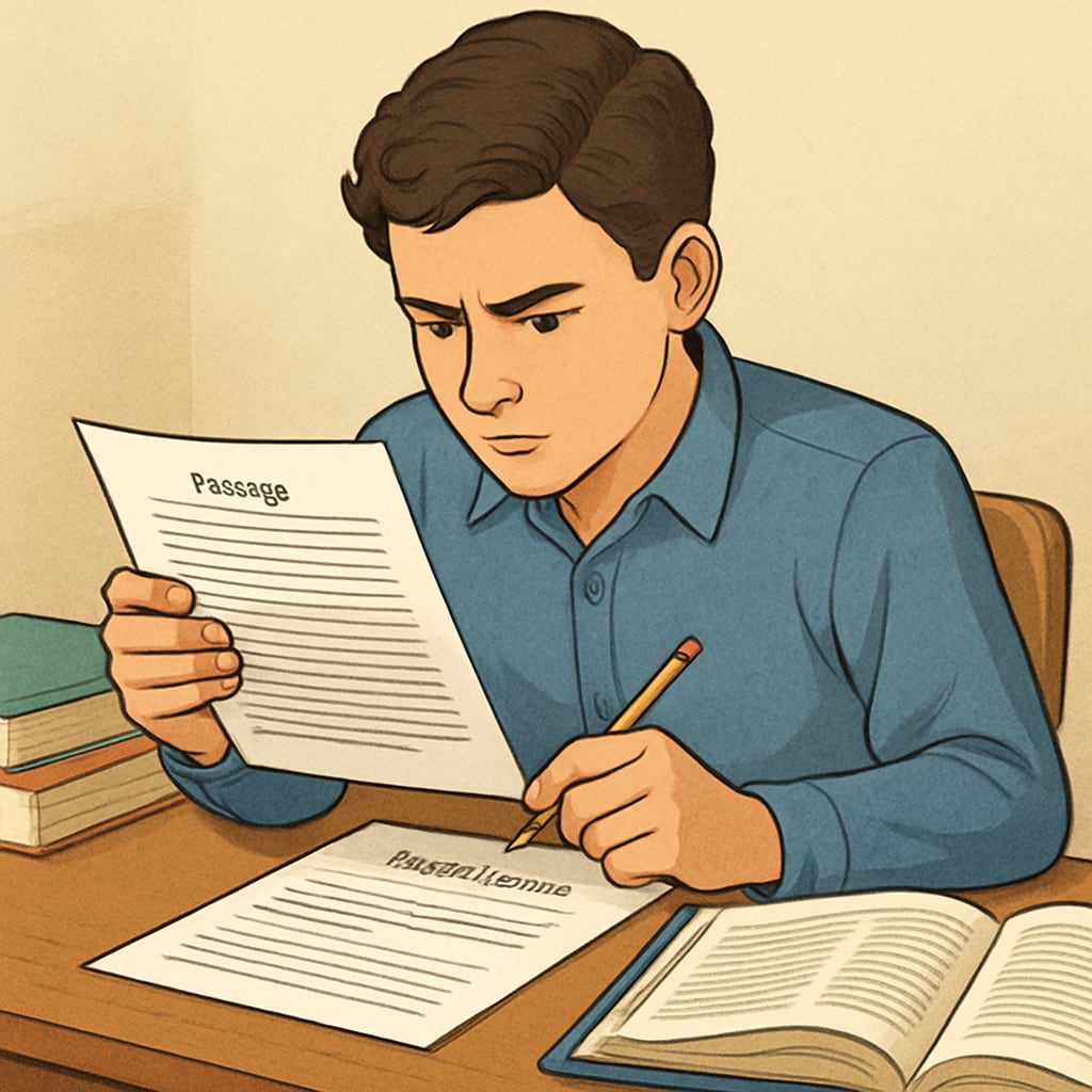 Functional Skills English reading exam with a student analyzing text purpose.