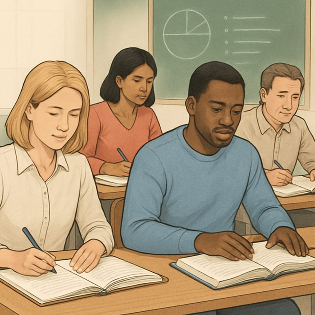 Adult learners preparing for the GED in a supportive classroom environment.
