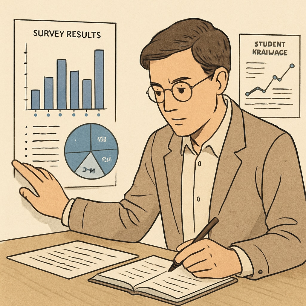 Researcher reviewing data from a survey on effective learning methods for K12 students.