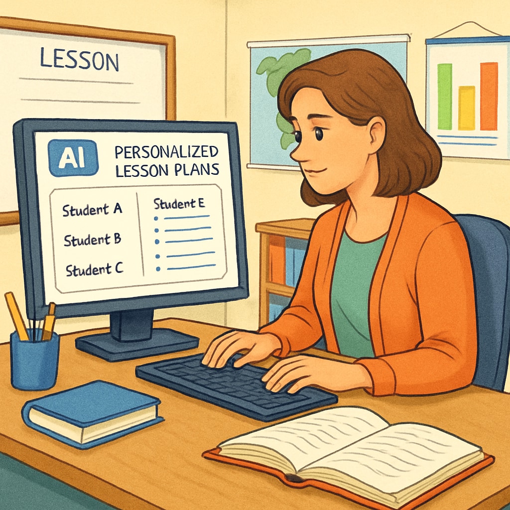 A teacher utilizing AI tools for personalized education plans in the classroom.
