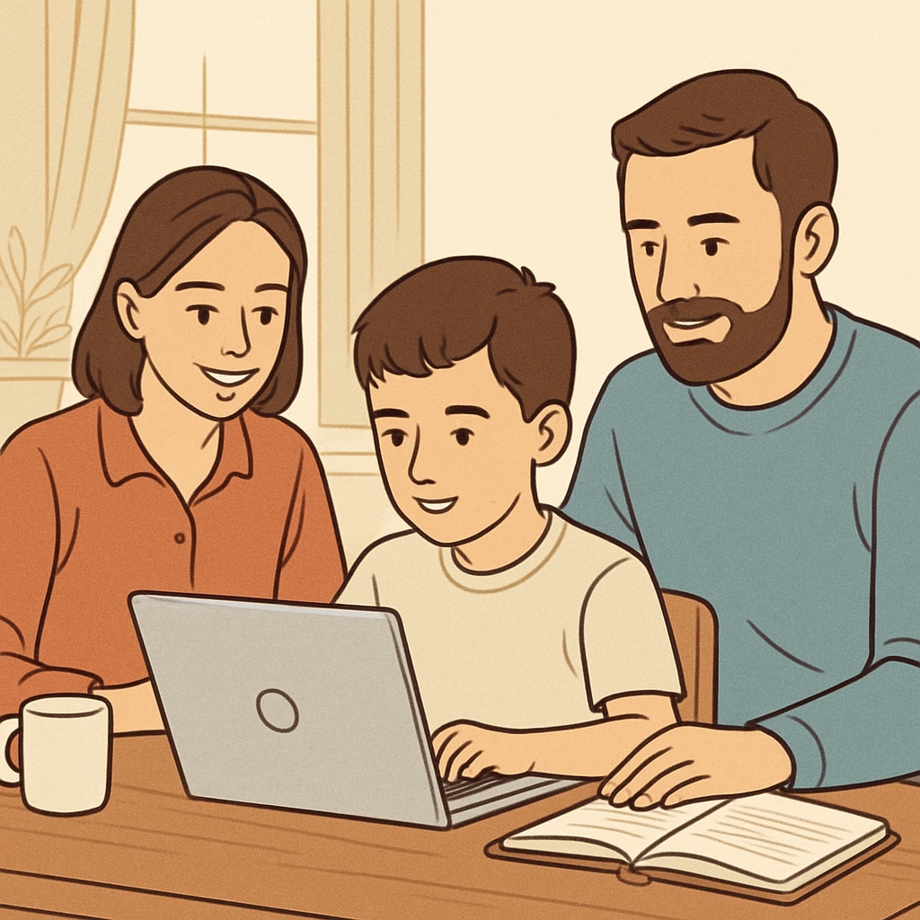 A family supporting their child’s online education through a public online school.