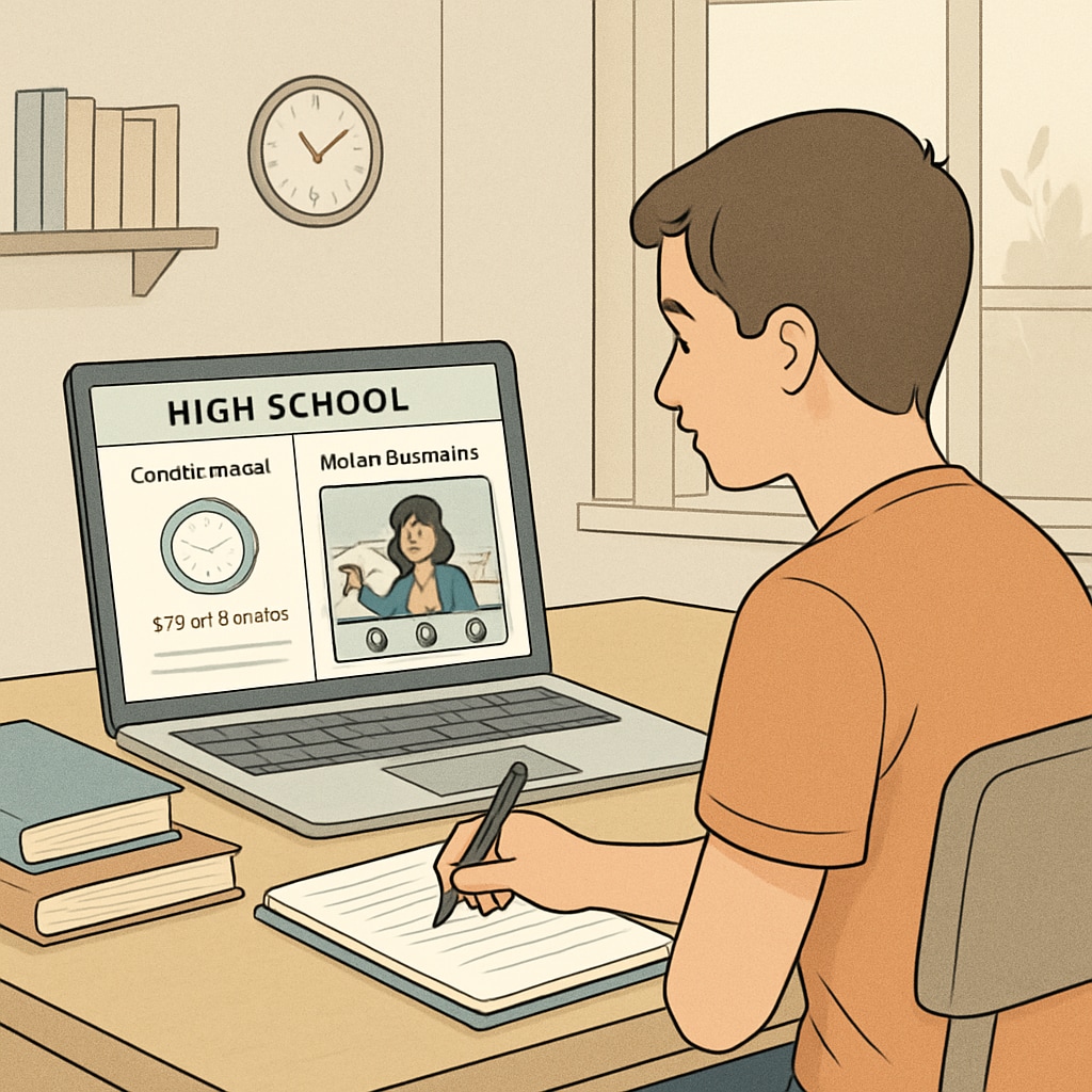 A student working on an online high school diploma program from home.