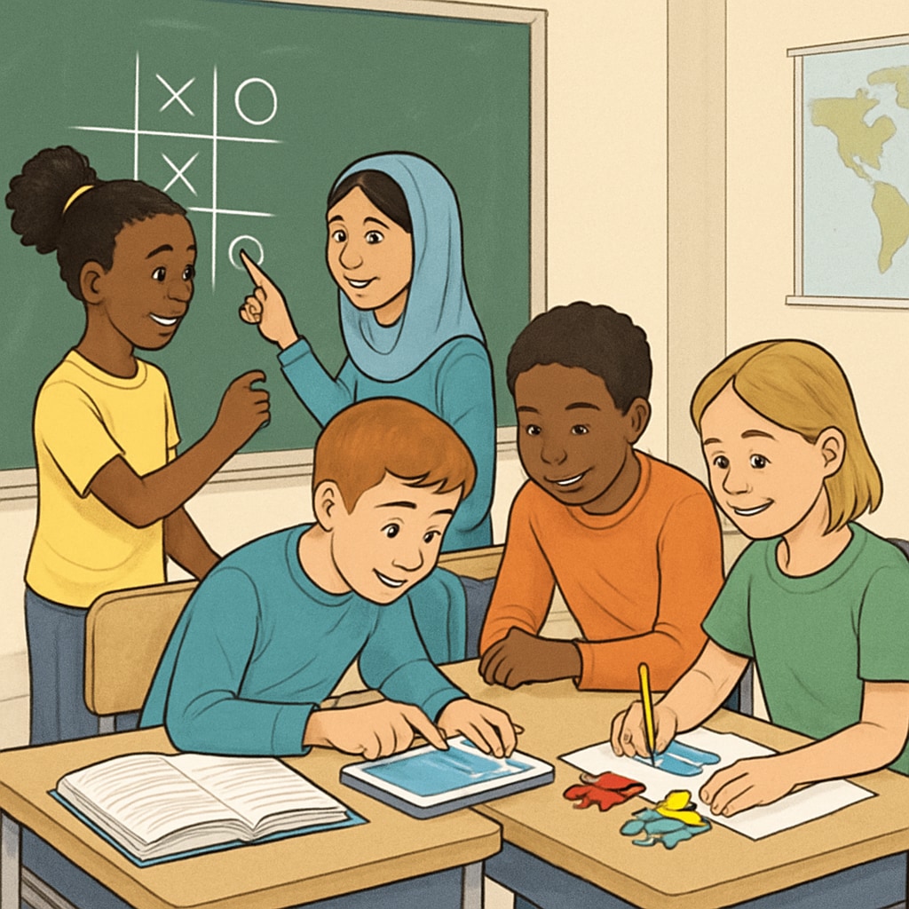 Students participating in interactive learning methods, part of the K12 education survey.