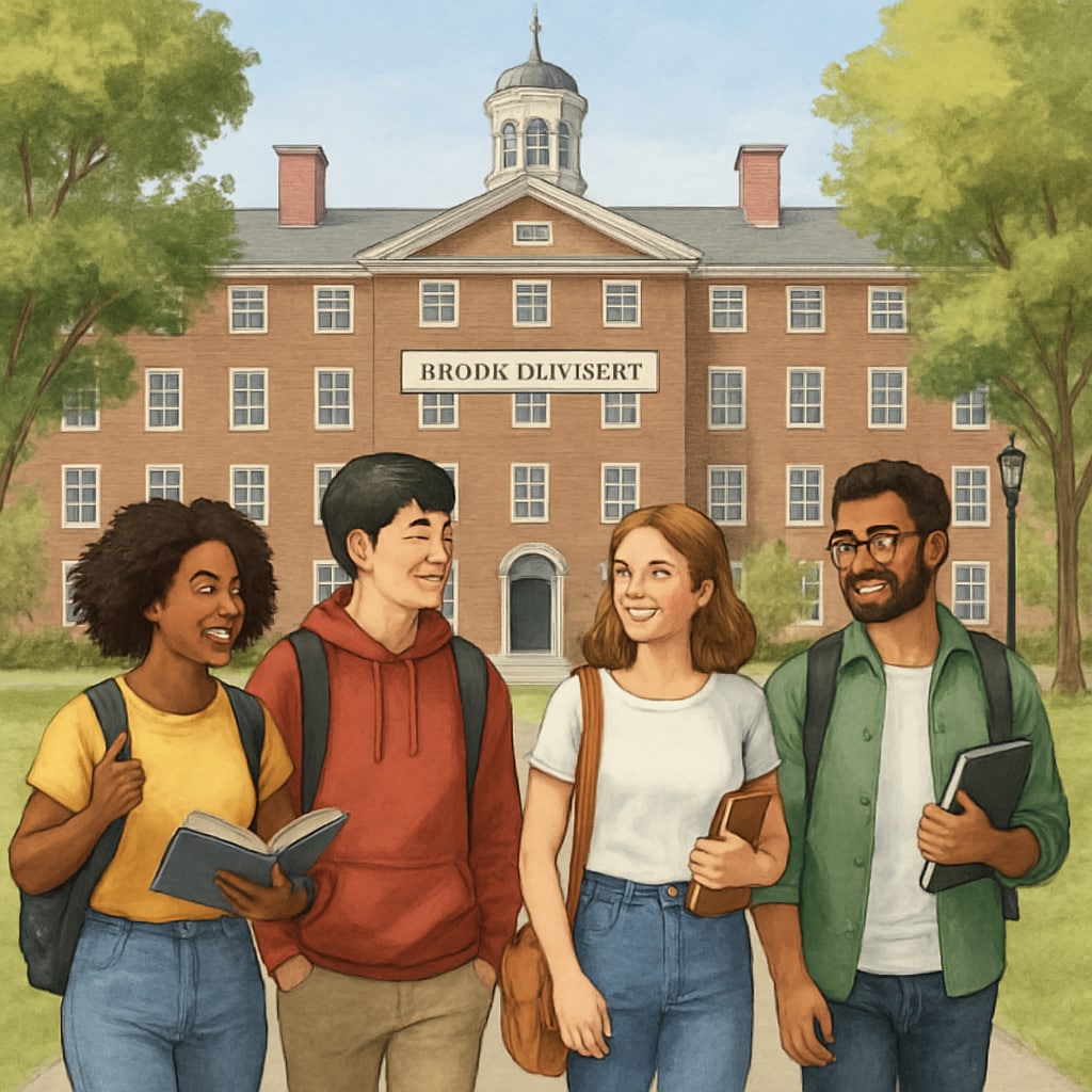 Diverse college students on Brown University's campus, representing inclusivity.