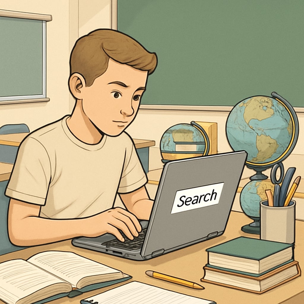 A student using a Chromebook, illustrating how technology impacts learning depth.