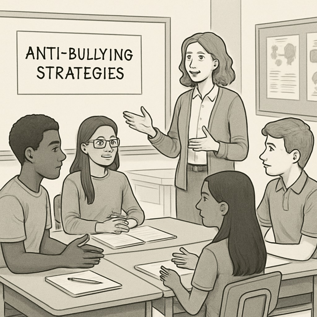 Students discussing anti-bullying strategies to promote safe schools and behavioral education.
