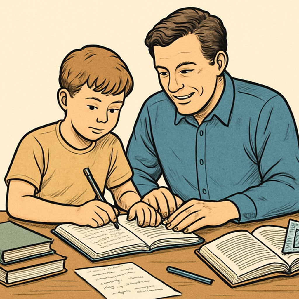 Parent and child completing homework together as part of effective learning strategies.