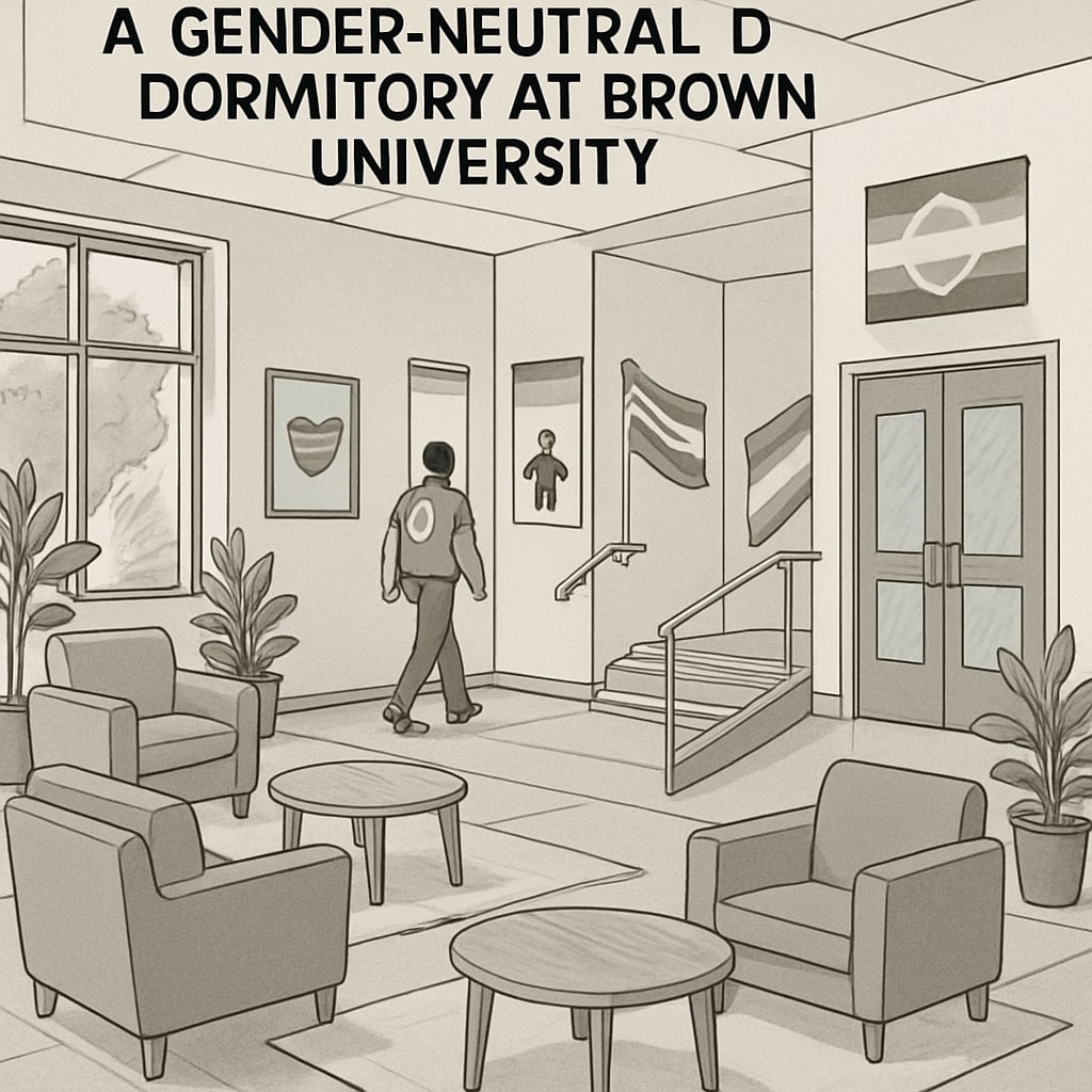 A gender-neutral dormitory at Brown University, emphasizing inclusivity and equal access for transgender students. Gender-neutral dormitory at Brown University showcasing inclusivity.