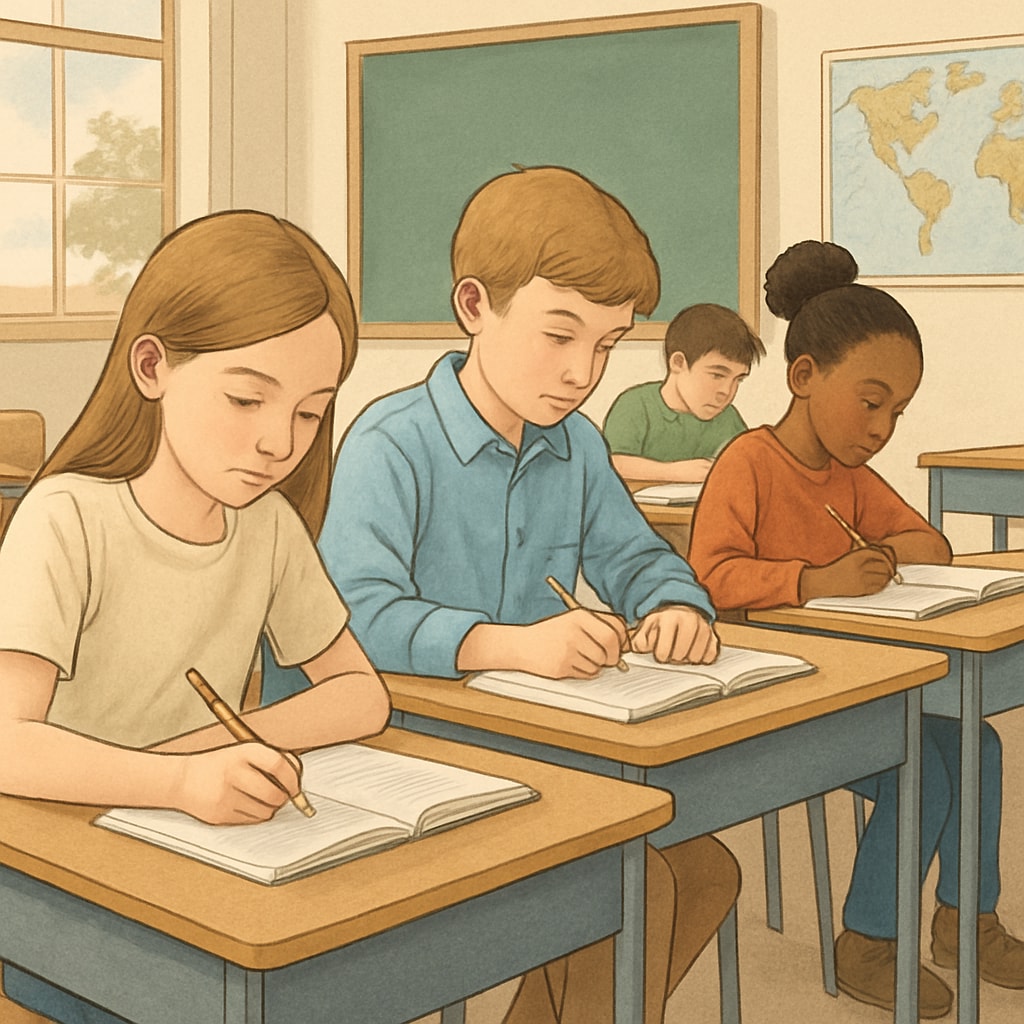 Students focusing in a phone-free classroom, demonstrating enhanced learning focus.