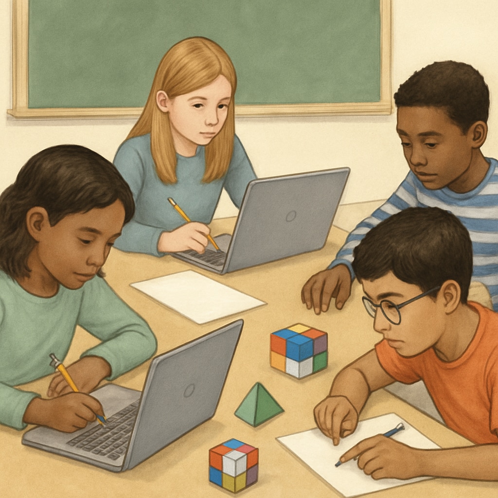 Students using Chromebooks alongside traditional tools for a critical thinking exercise.