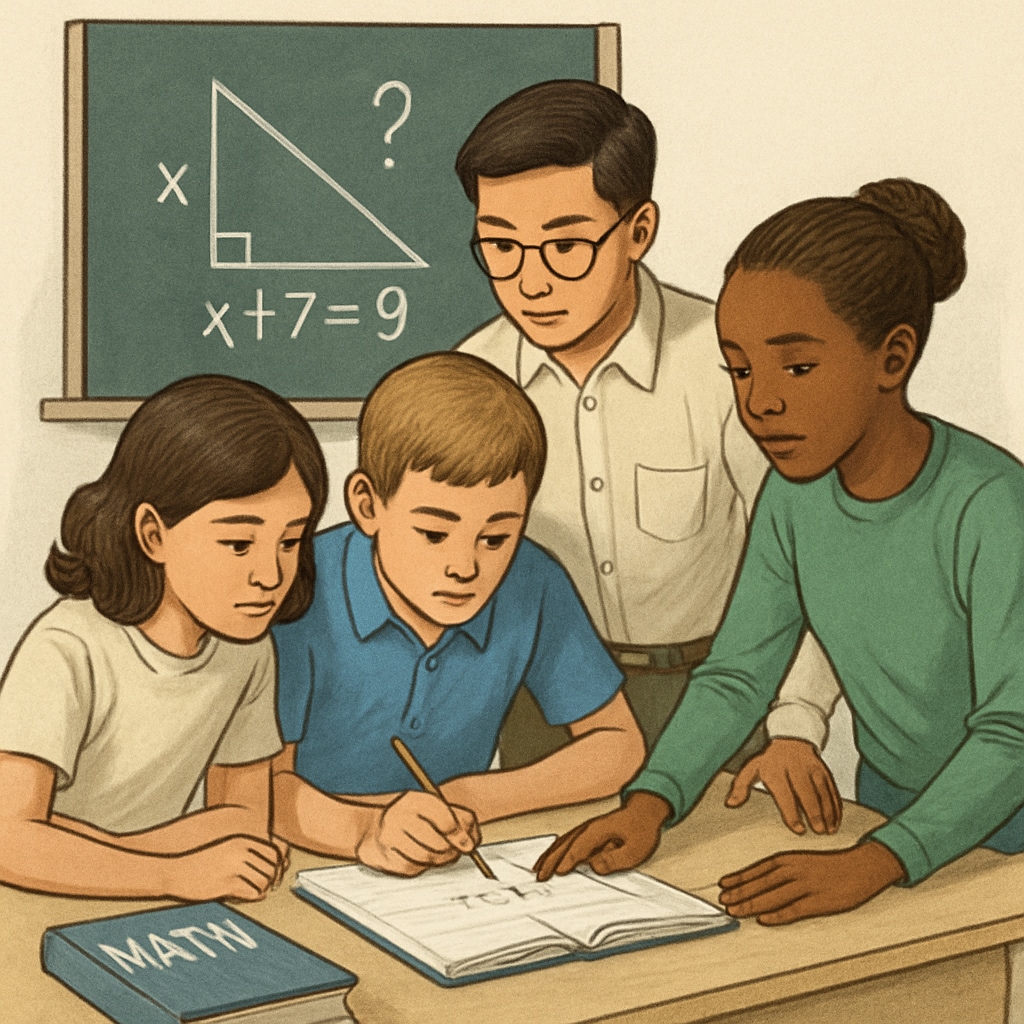 Students collaborating on a math exercise to develop problem-solving skills.