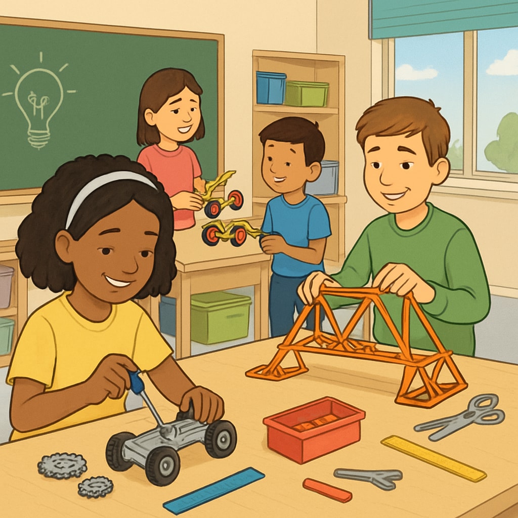K12 students working on engineering projects, fostering creativity and problem-solving.