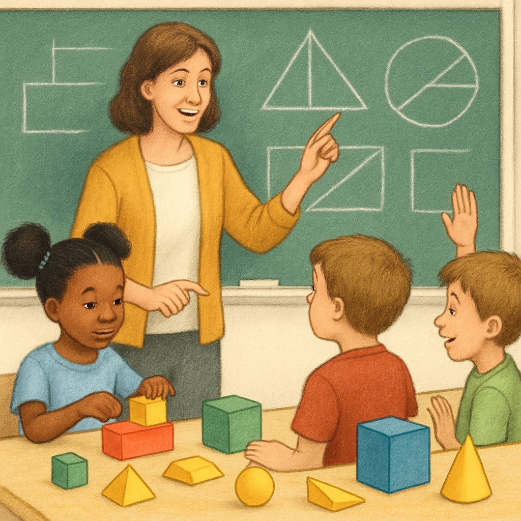 A classroom scene illustrating geometry concepts, highlighting math education and learning motivation.