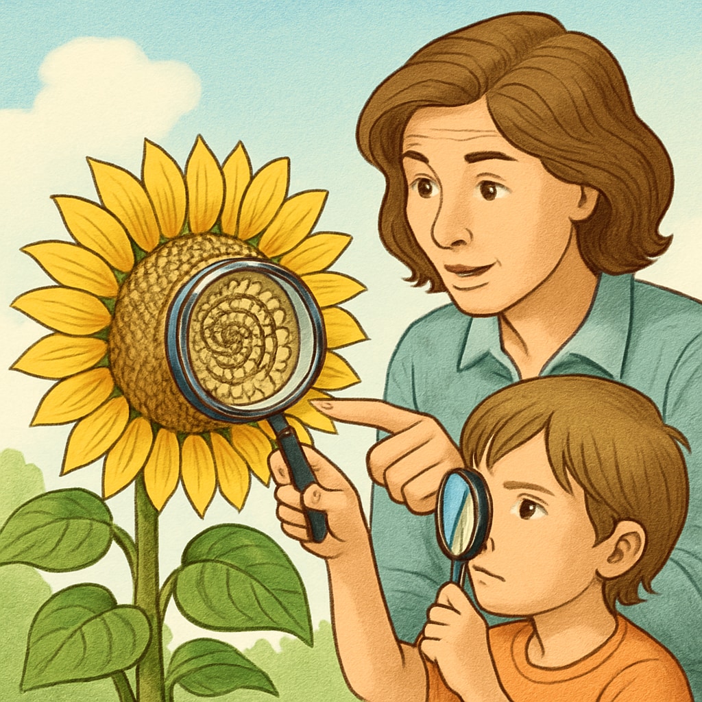 A child exploring math in nature through the Fibonacci spiral, emphasizing curiosity-building in math education.